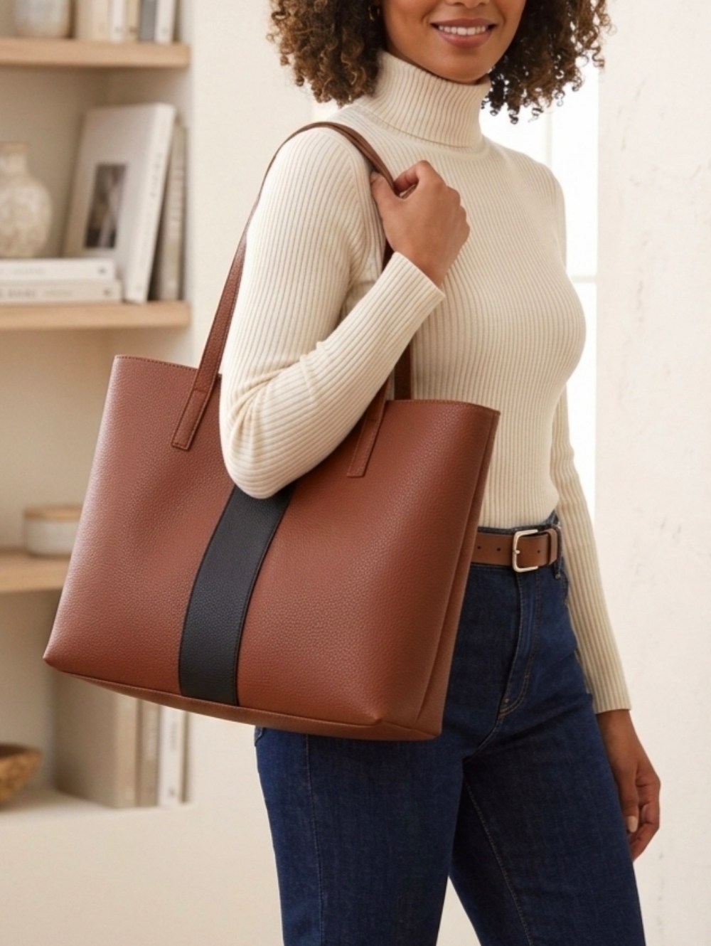 Like New Vince Camuto Brown Tote Bag Large Handbag Shoulder Bag Leather Purse